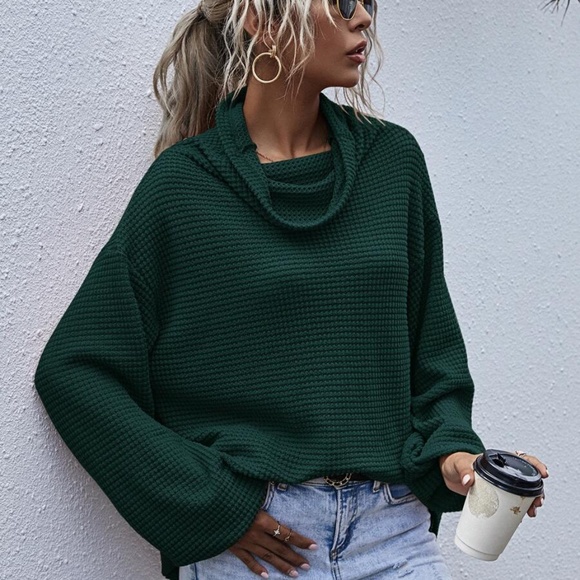 Black Oversized cowl neck wide long sleeve top - Picture 8 of 15